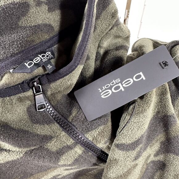New Bebe Sport Polar Fleece 1/4 Zip Pullover Jacket Top Green Camo Women Size XL - Picture 5 of 7